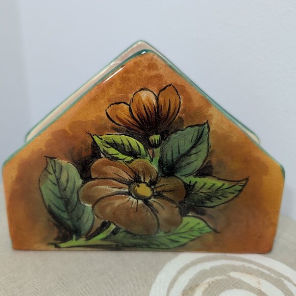 Vintage Mayolica Mexico Hand Painted Pottery Napkin Holder Sta Rosa - Picture 3 of 6